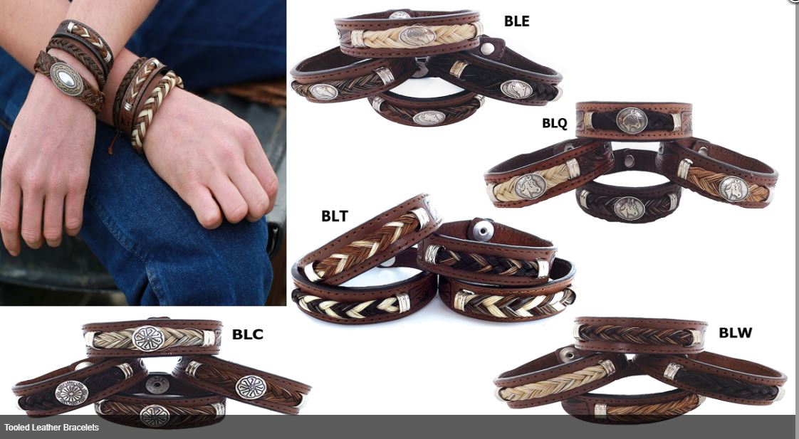 Leather Horsehair Bracelet w/Snap Closure